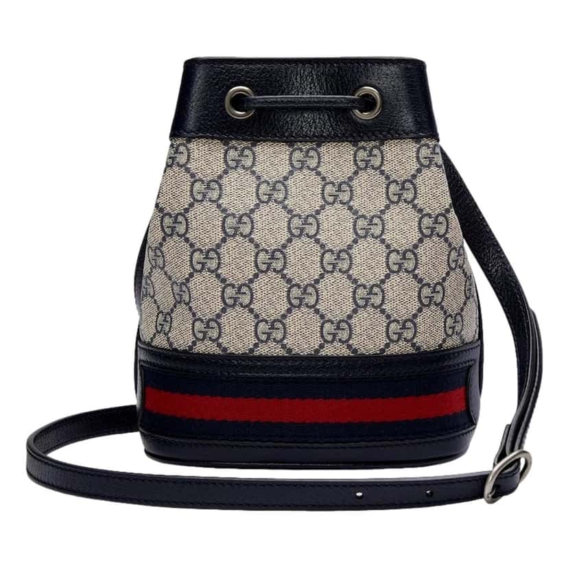 Gucci Gucci Ophidia Mini Beige And Blue GG Canvas Bucket Bag Blue Leather Never worn - Inside View