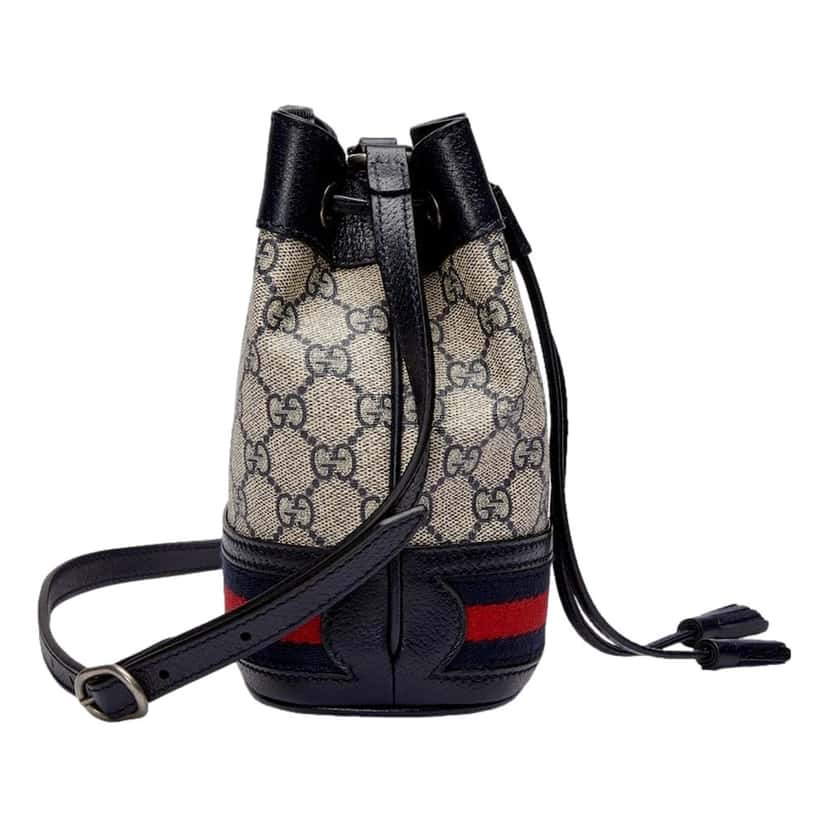 Gucci Gucci Ophidia Mini Beige And Blue GG Canvas Bucket Bag Blue Leather Never worn - Model View