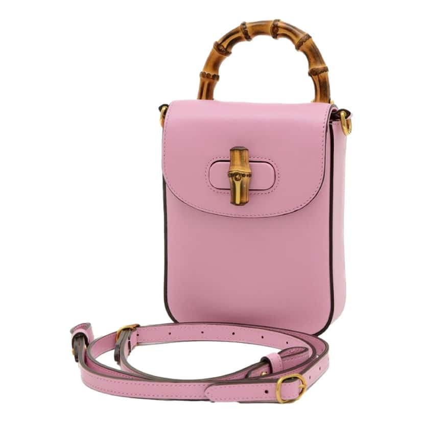 Gucci Gucci Bamboo 1947 Mini Pink Leather Top Handle Crossbody Bag Pink Leather Never worn - Front View