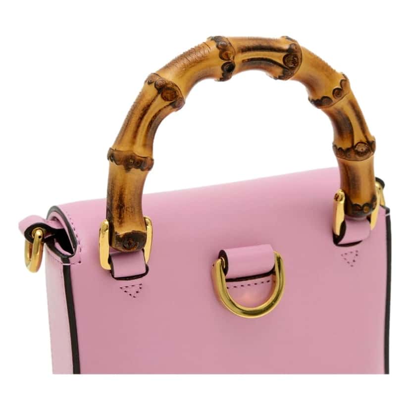 Gucci Gucci Bamboo 1947 Mini Pink Leather Top Handle Crossbody Bag Pink Leather Never worn - Model View