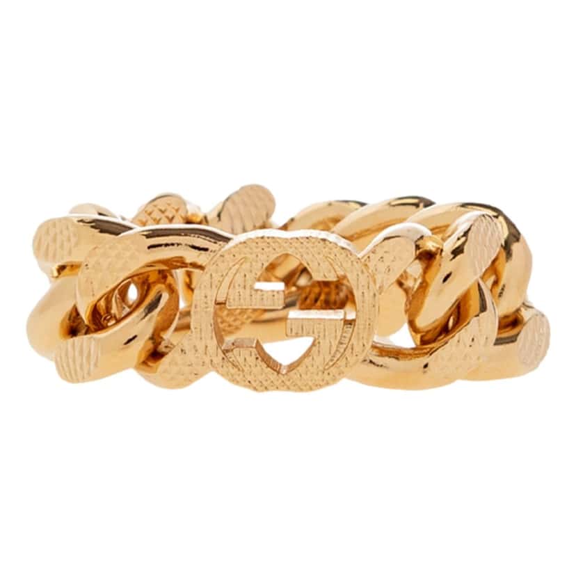 Gucci Gucci Interlocking G Textured Chain Ring Gold Tone Red Good condition - Front View