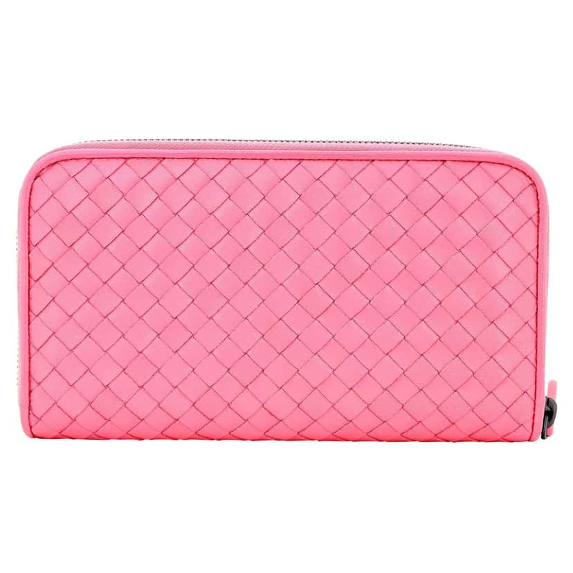 Bottega Veneta Bottega Veneta Intrecciato Zipper French Calf Leather Wallet Pink Pink Leather Never worn - Back View