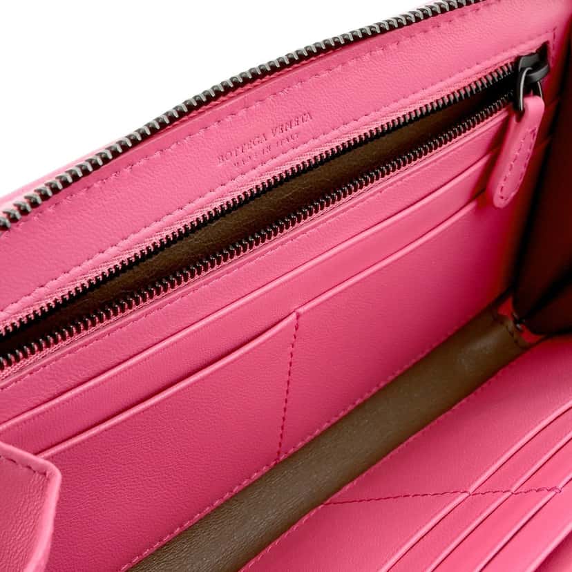 Bottega Veneta Bottega Veneta Intrecciato Zipper French Calf Leather Wallet Pink Pink Leather Never worn - Box View