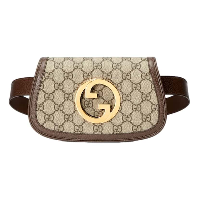 Gucci Gucci Blondie GG Supreme Canvas Brown Leather Belt Bag Size 65 Brown Canvas Never worn - Front View