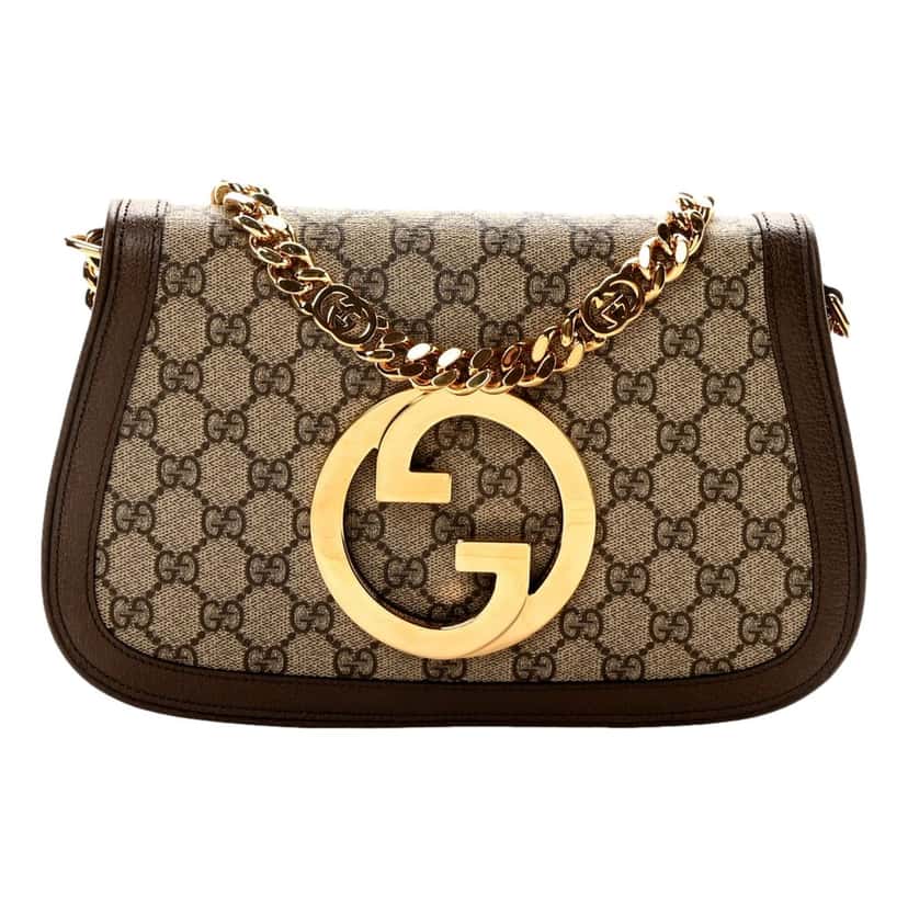 Gucci Gucci Blondie GG Supreme Canvas Leather Beige Ebony Shoulder Bag Brown Leather Never worn - Front View