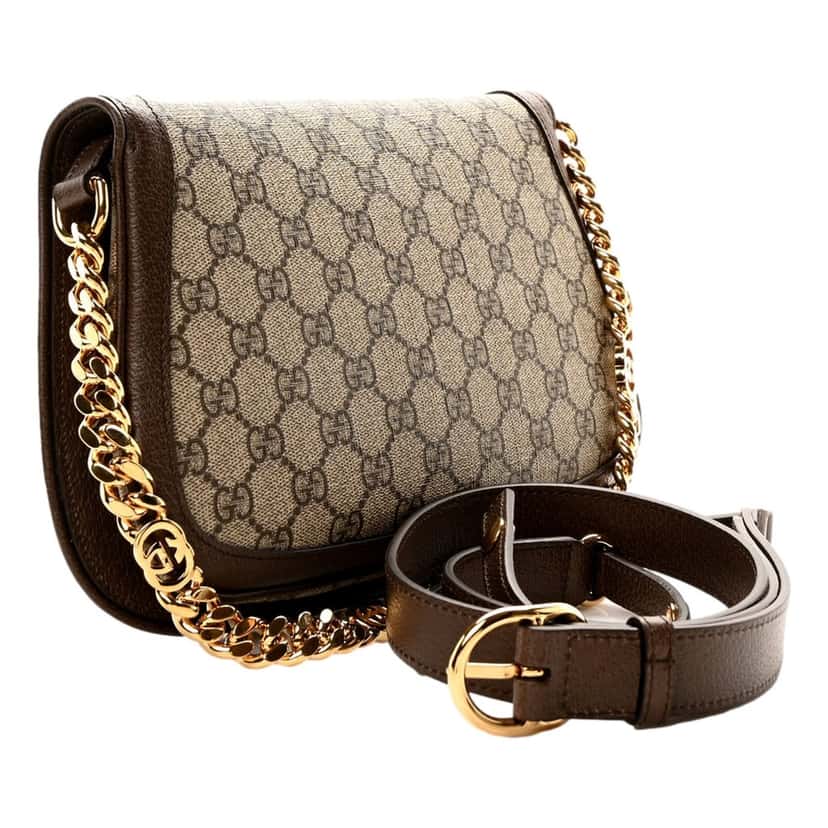 Gucci Gucci Blondie GG Supreme Canvas Leather Beige Ebony Shoulder Bag Brown Leather Never worn - Back View