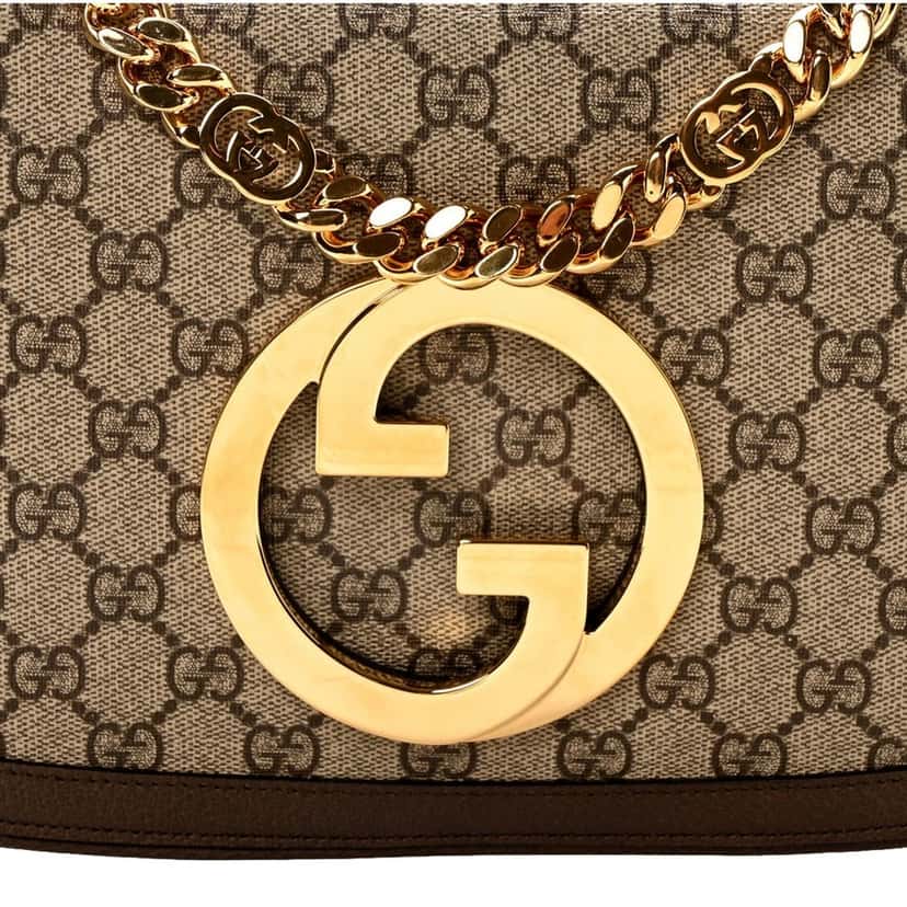 Gucci Gucci Blondie GG Supreme Canvas Leather Beige Ebony Shoulder Bag Brown Leather Never worn - Inside View