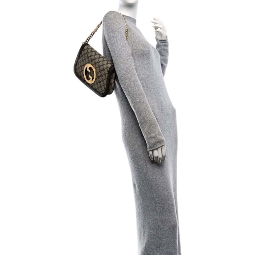 Gucci Gucci Blondie GG Supreme Canvas Leather Beige Ebony Shoulder Bag Brown Leather Never worn - Box View