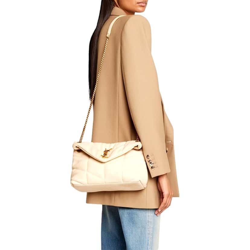 Saint Laurent Saint Laurent Lou Puffer Medium Shoulder Bag in Quilted Leather Beige Leather Never worn - Box View