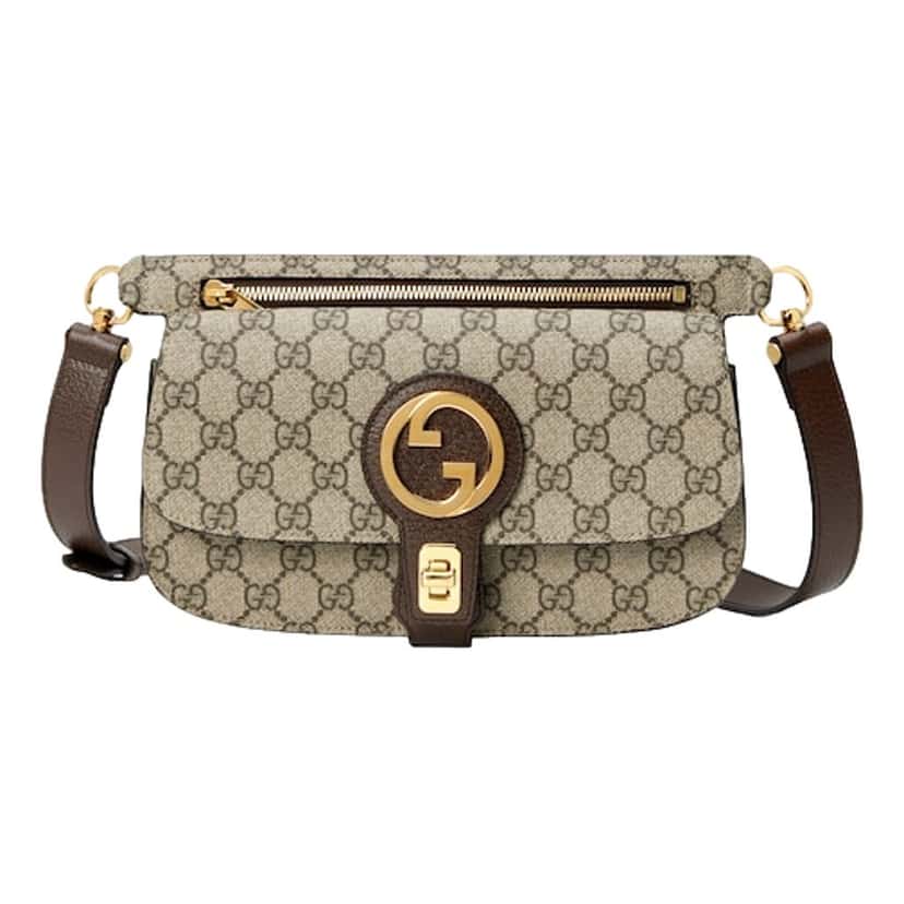 Gucci Gucci GG Supreme Blondie Canvas Belt Bag Brown Beige Size 90 Gold Logo Brown Leather Never worn - Box View