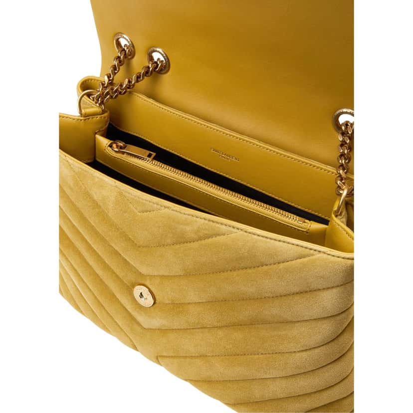 Saint Laurent Saint Laurent Loulou Monogram Chartreuse Suede Medium Shoulder Bag Yellow Leather Never worn - Inside View