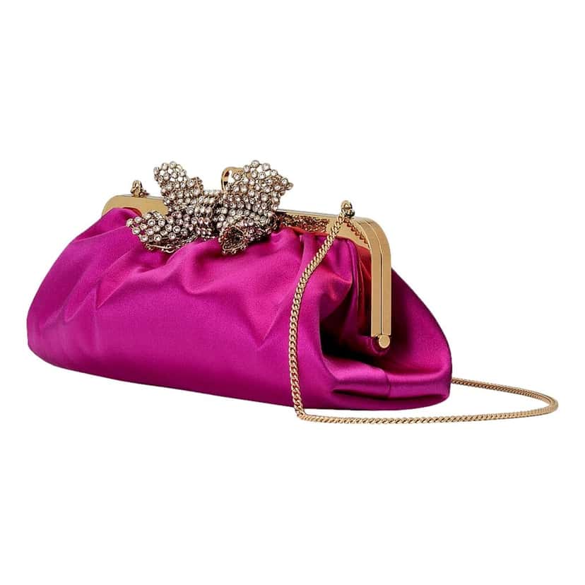 Gucci Gucci Broadway Crystal Bow Clutch Chain Shoulder Bag Fuchsia Satin Pink Satin Never worn - Back View
