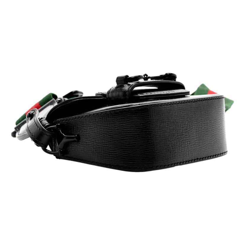 Gucci Gucci Horsebit 1955 Mini Black Calfskin Leather Web Stripe Crossbody Bag Black Leather Never worn - Inside View