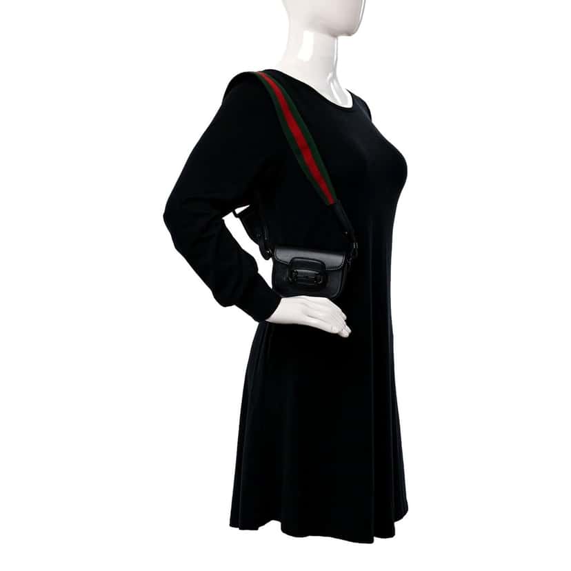 Gucci Gucci Horsebit 1955 Mini Black Calfskin Leather Web Stripe Crossbody Bag Black Leather Never worn - Box View