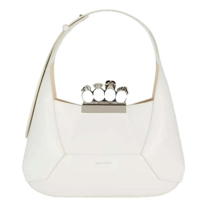 Alexander McQueen Alexander McQueen The Jewelled Hobo Bag in White Leather with Silver Knuckle White Leather Never worn - Front View