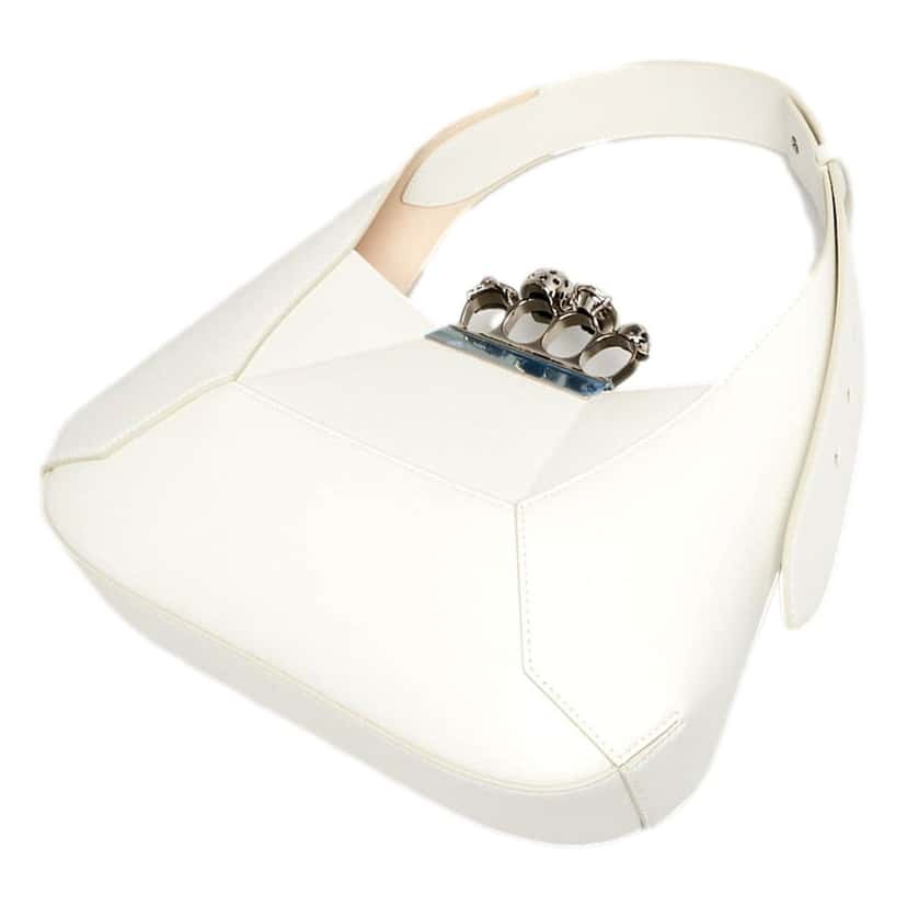 Alexander McQueen Alexander McQueen The Jewelled Hobo Bag in White Leather with Silver Knuckle White Leather Never worn - Back View