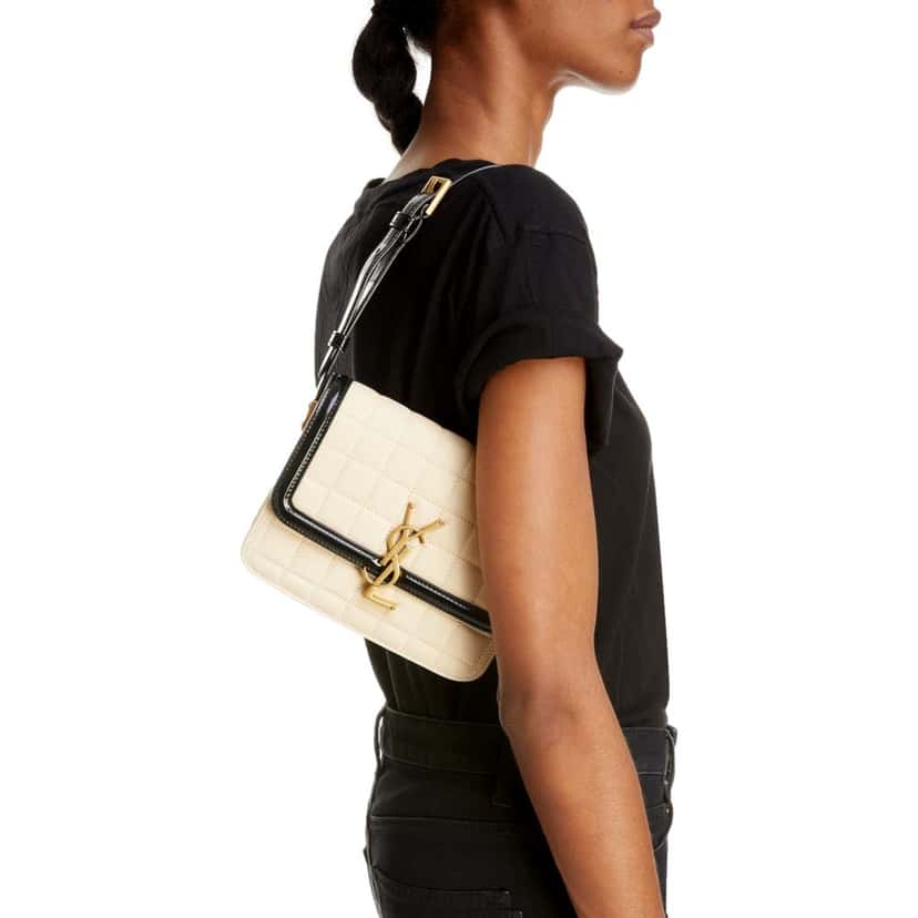 Saint Laurent Saint Laurent Solferino Leather Black Ivory Quilted Suede Shoulder Bag Black Leather Never worn - Box View