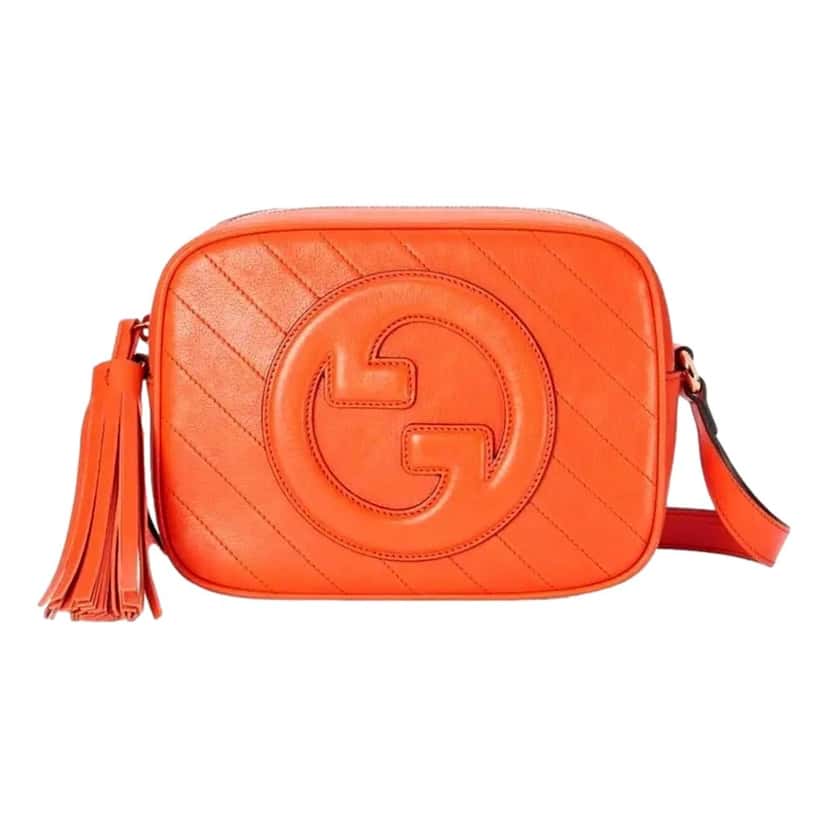 Gucci Gucci Blondie GG Patch Orange Leather Camera Crossbody Bag Diagonal Stitching Orange Leather Never worn - Front View