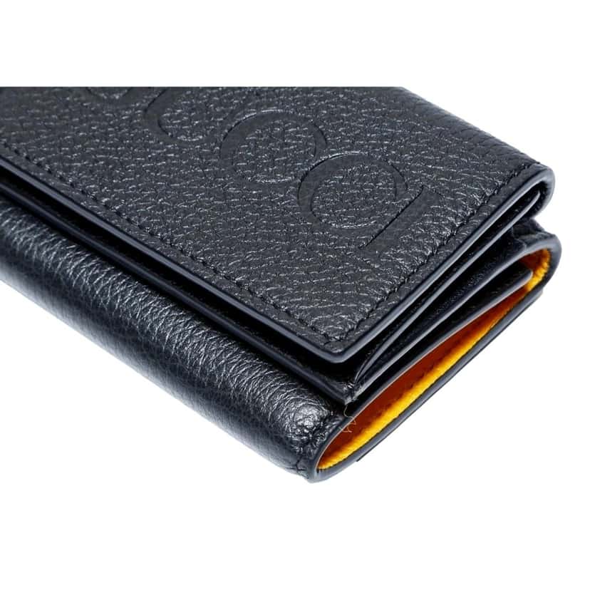 Gucci Gucci Embossed Logo Mini Tri-Fold Wallet Black Yellow Pebbled Leather Black Leather Never worn - Box View