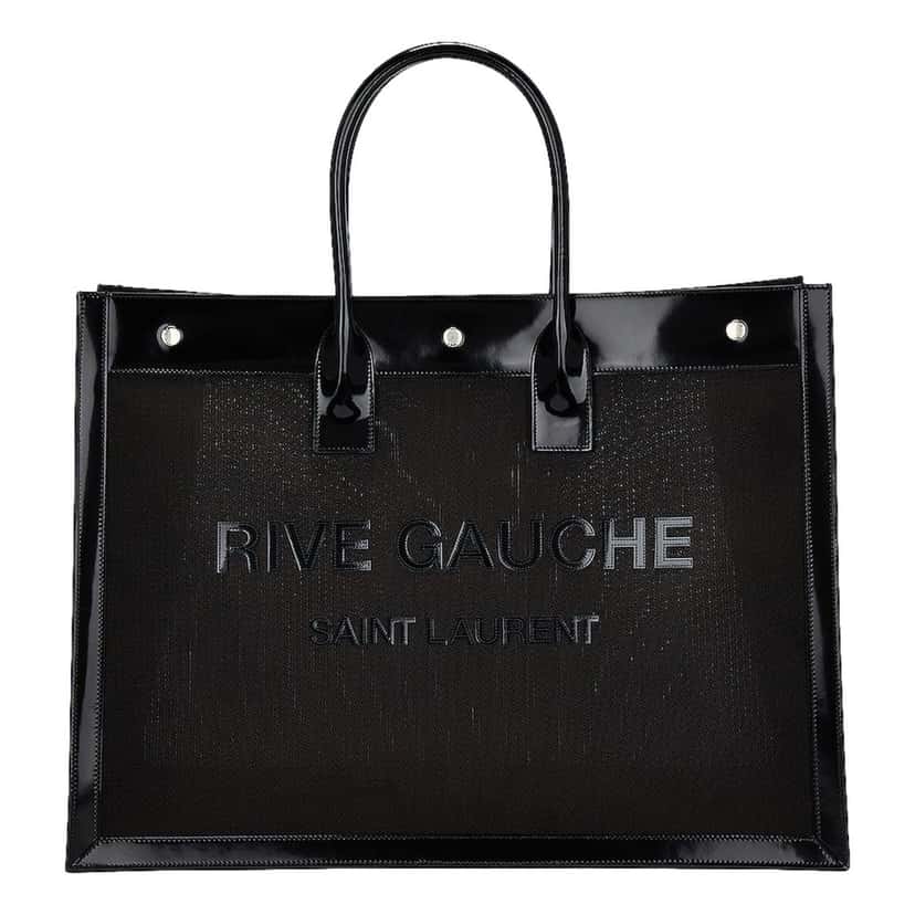 Saint Laurent Saint Laurent Rive Gauche Large Tote Bag Black Nylon Leather Trim Silver Hardware Black Never worn - Front View