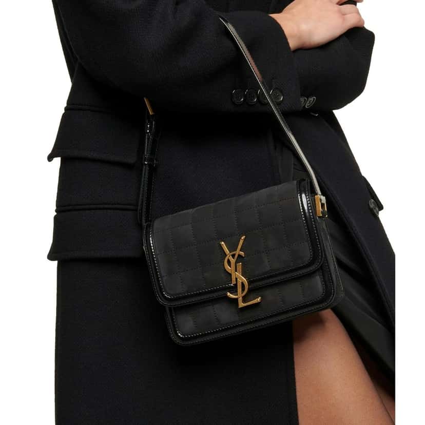 Saint Laurent Saint Laurent Solferino Leather Black Quilted Suede Shoulder Bag Black Suede Never worn - Model View