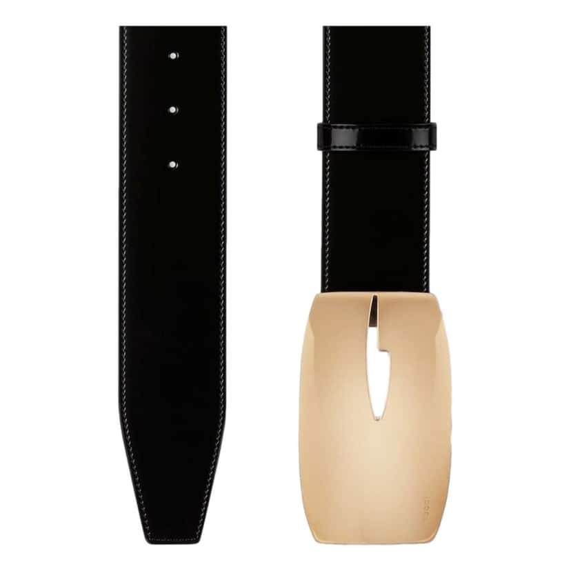 Gucci Gucci G Gold Tone Statement Belt Black Brushed Leather 80/32 Black Leather Never worn - Back View