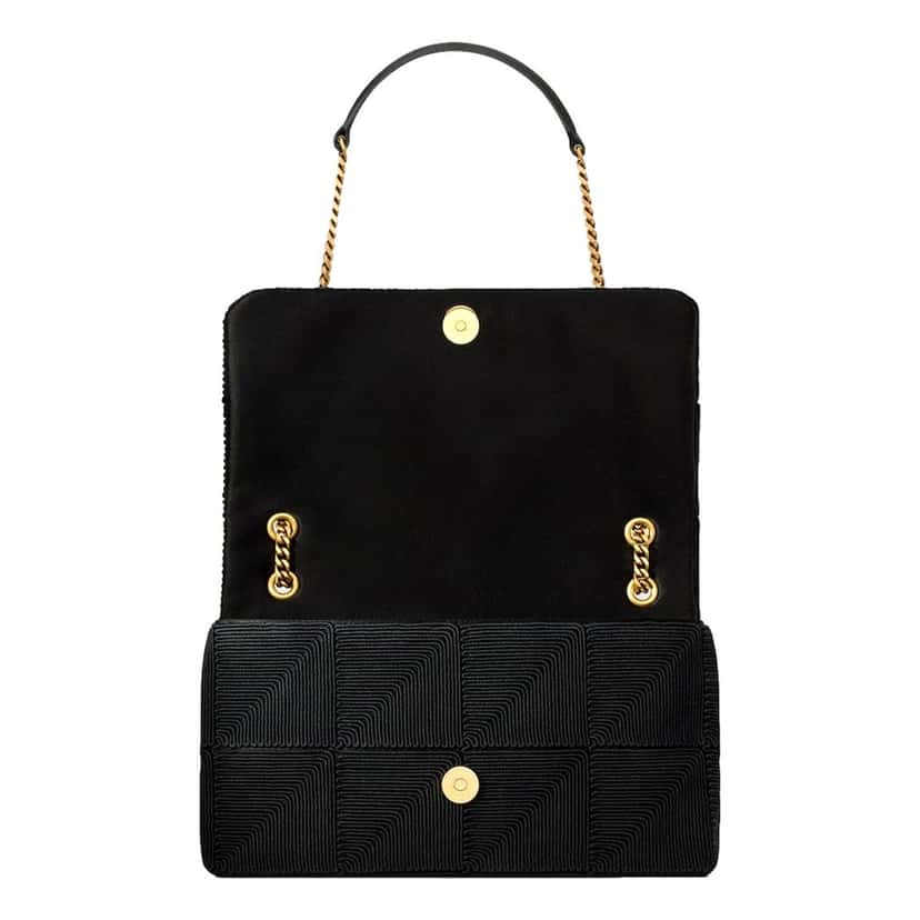 Saint Laurent Saint Laurent Jamie YSL Satin Textured Chain Strap Small Crossbody Flap Bag Black Satin Never worn - Model View