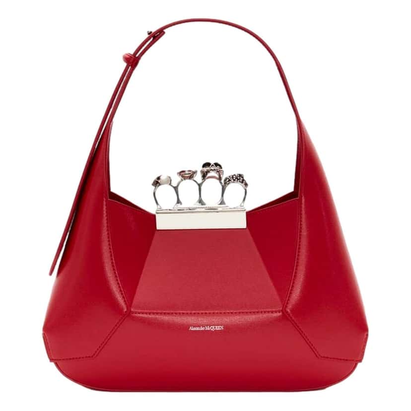 Alexander McQueen Alexander McQueen The Jewelled Hobo Bag in Red Leather with Silver Knuckle Red Leather Never worn - Front View