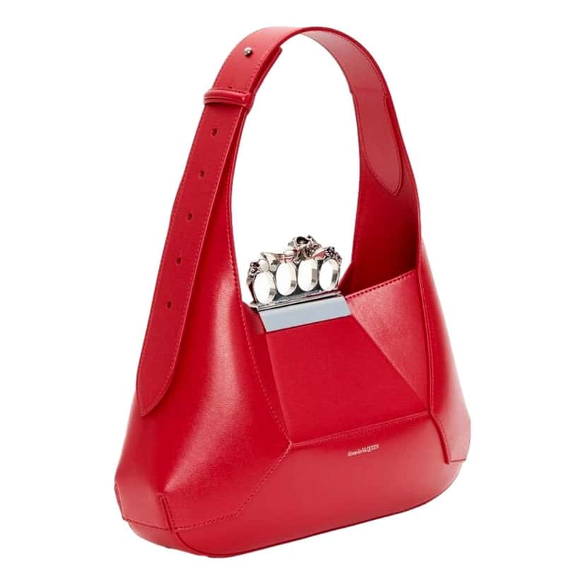Alexander McQueen Alexander McQueen The Jewelled Hobo Bag in Red Leather with Silver Knuckle Red Leather Never worn - Back View