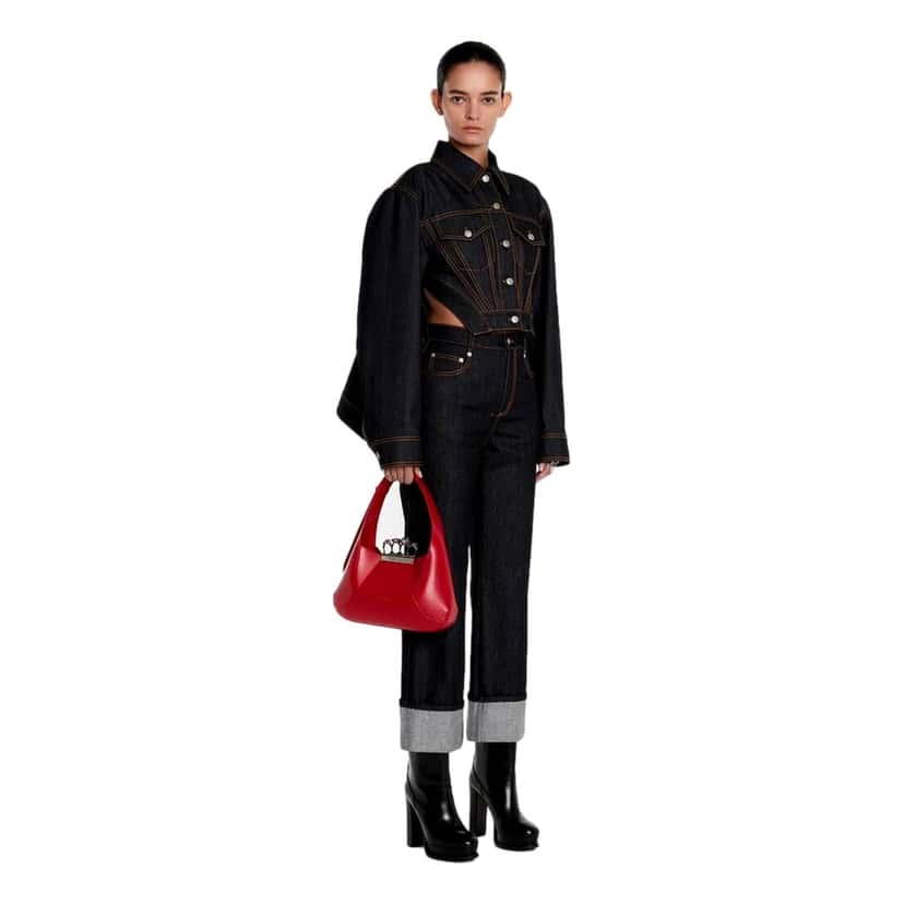 Alexander McQueen Alexander McQueen The Jewelled Hobo Bag in Red Leather with Silver Knuckle Red Leather Never worn - Model View