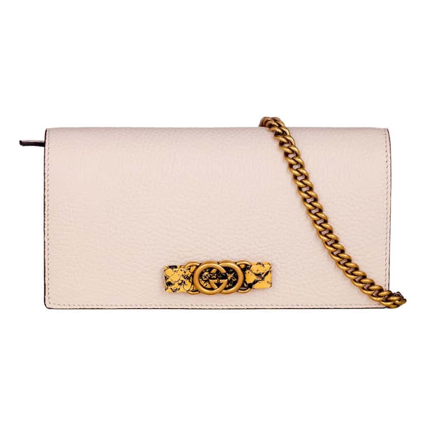 Gucci Gucci Interlocking GG Python Leather Bow Wallet on Chain Light Pink Gold Hardware Pink Leather Never worn - Front View