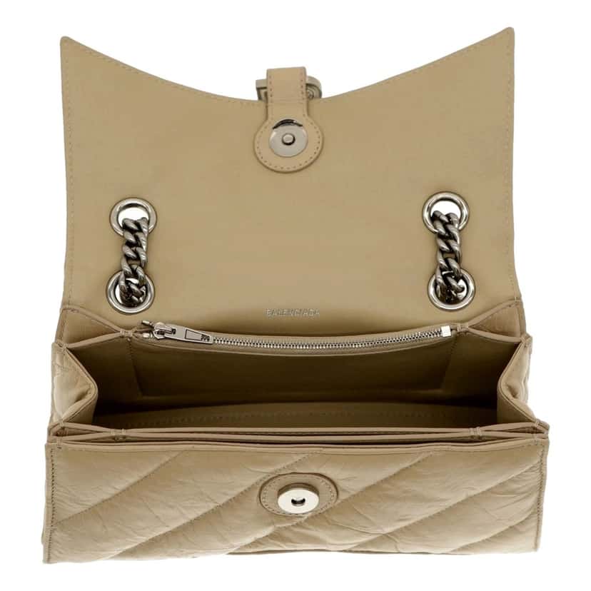 Balenciaga Balenciaga Crush Quilted Leather Chain Shoulder Bag Taupe Silver Hardware Brown Leather Never worn - Inside View