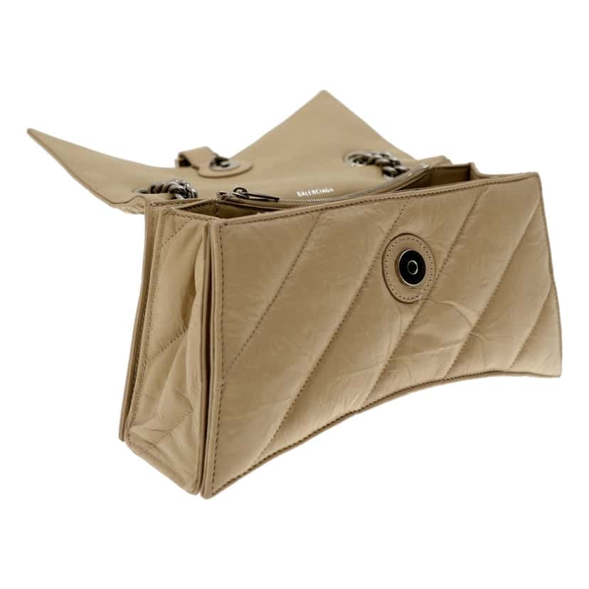 Balenciaga Balenciaga Crush Quilted Leather Chain Shoulder Bag Taupe Silver Hardware Brown Leather Never worn - Model View