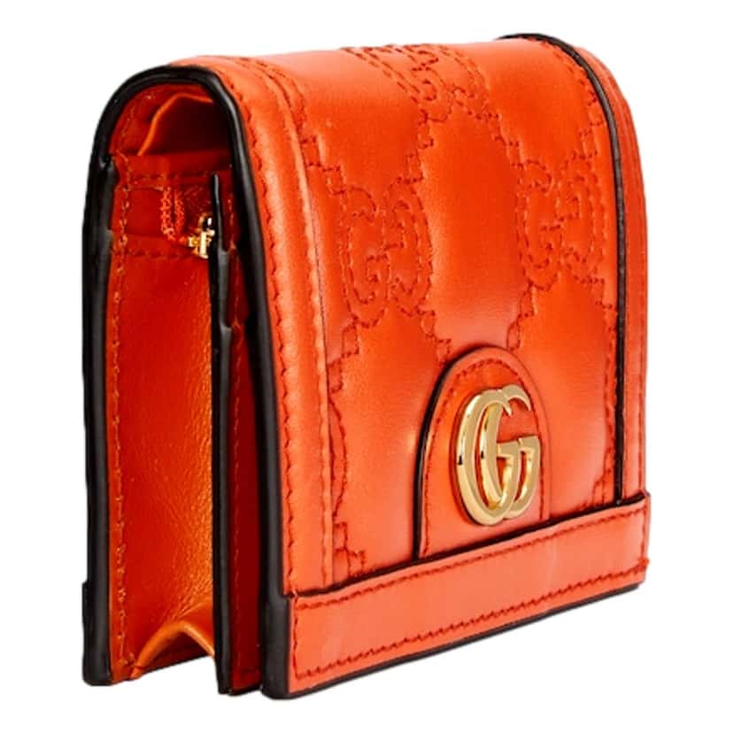 Gucci Gucci GG Quilted Matelassé Leather Card Case Wallet In Orange Orange Leather Never worn - Back View