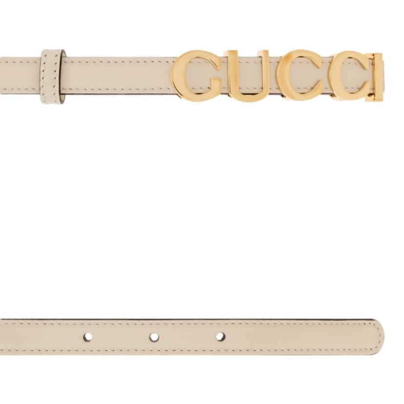 Gucci Gucci Cream Thin Leather Belt with Metal Gold Logo Lettering Size 80 White Leather Never worn - Model View