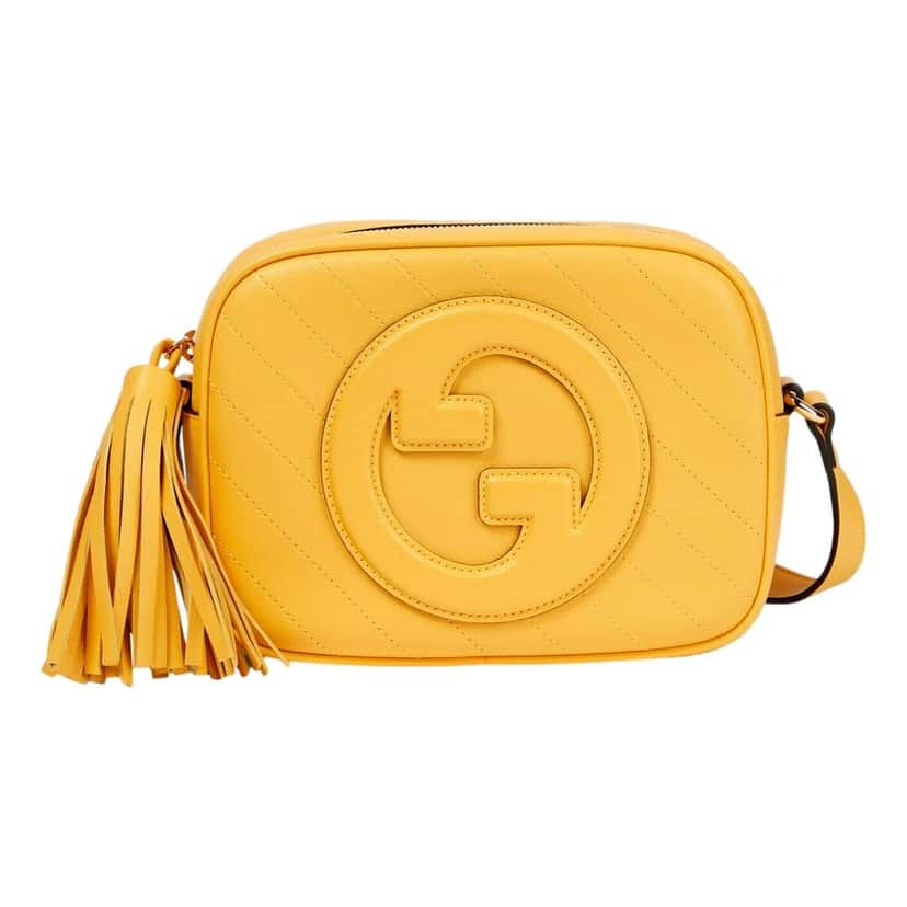 Gucci Gucci Blondie GG Patch Yellow Leather Camera Crossbody Bag Diagonal Stitching Yellow Leather Never worn - Front View