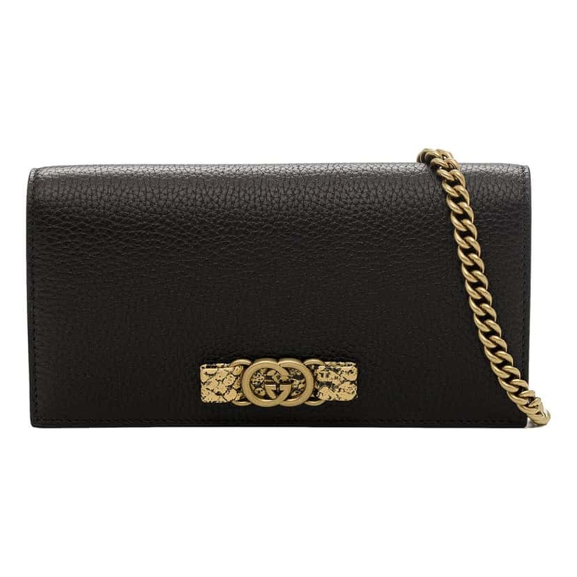 Gucci Gucci Interlocking GG Black Python Leather Bow Wallet on Chain Gold Hardware Black Leather Never worn - Front View