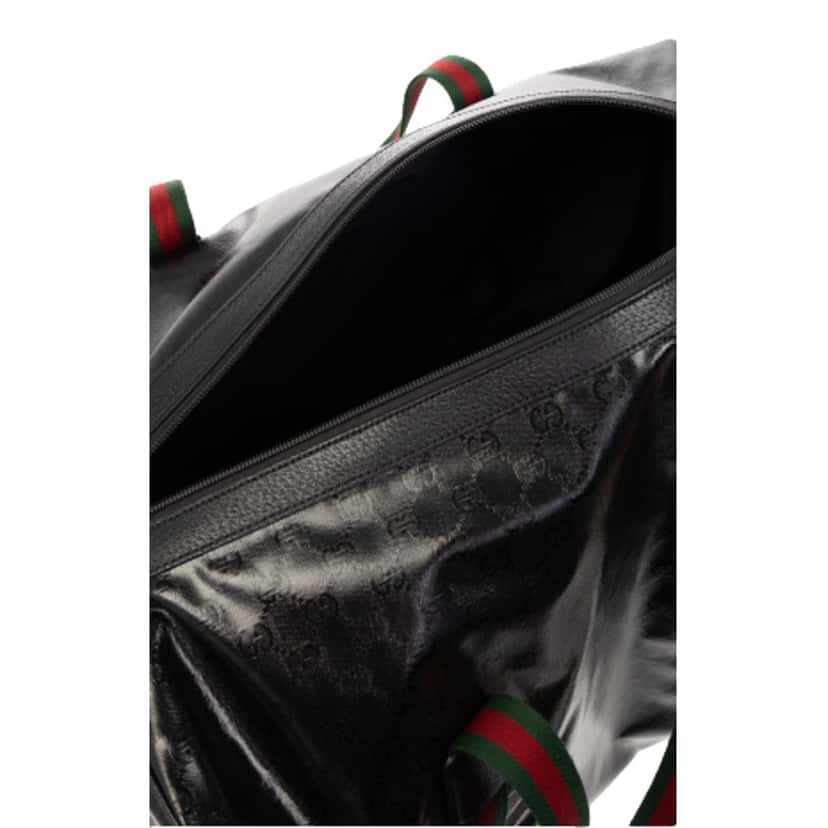 Gucci Gucci Duffle Maxi GG Black Glossy Fabric Duffel Bag Leather Trim Black Leather Never worn - Inside View