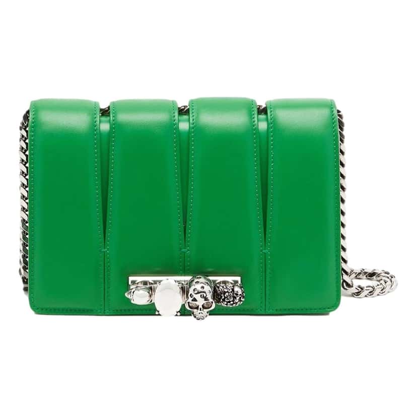 Alexander McQueen Alexander McQueen The Slash Skull Ring Clutch Bright Green Smooth Leather Silver Hardware Green Leather Never worn - Front View