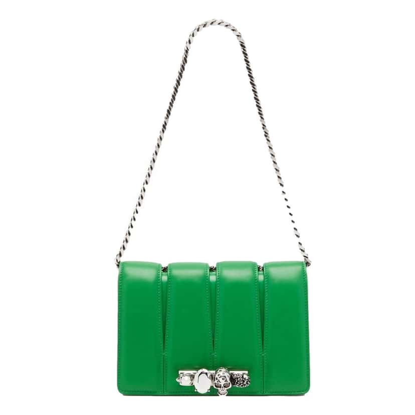 Alexander McQueen Alexander McQueen The Slash Skull Ring Clutch Bright Green Smooth Leather Silver Hardware Green Leather Never worn - Back View