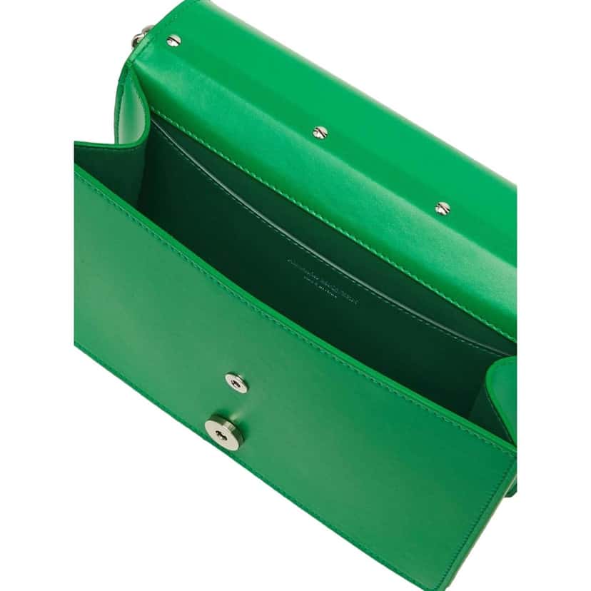 Alexander McQueen Alexander McQueen The Slash Skull Ring Clutch Bright Green Smooth Leather Silver Hardware Green Leather Never worn - Model View