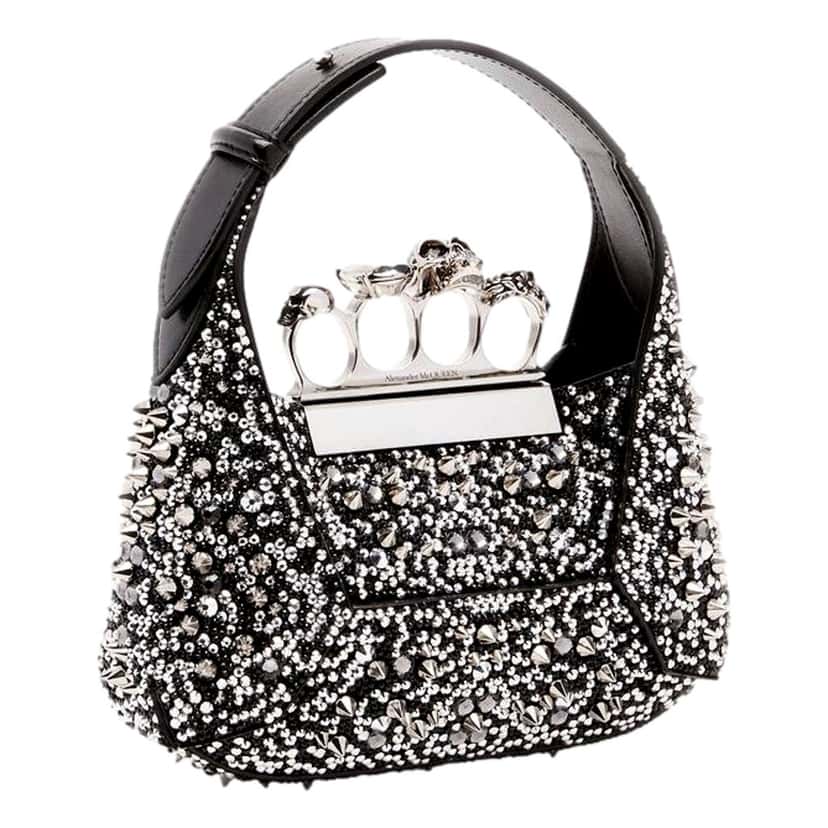 Alexander McQueen Alexander McQueen Crystal Jewelled Hobo Bag Black Skull Knuckle Handle Black Leather Never worn - Back View