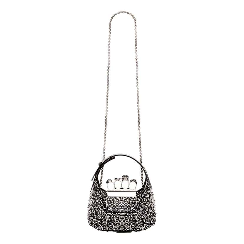 Alexander McQueen Alexander McQueen Crystal Jewelled Hobo Bag Black Skull Knuckle Handle Black Leather Never worn - Inside View