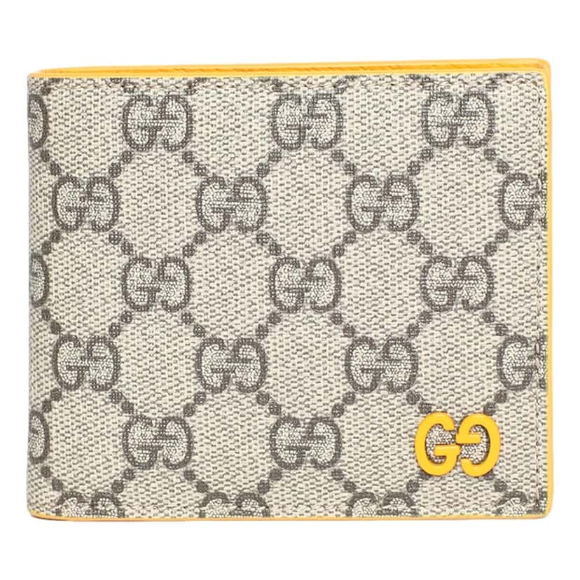 Gucci Gucci GG Supreme Bifold Wallet Beige Canvas Yellow Leather Trim Yellow Leather Never worn - Front View