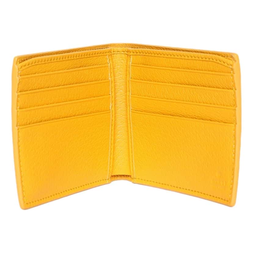 Gucci Gucci GG Supreme Bifold Wallet Beige Canvas Yellow Leather Trim Yellow Leather Never worn - Inside View