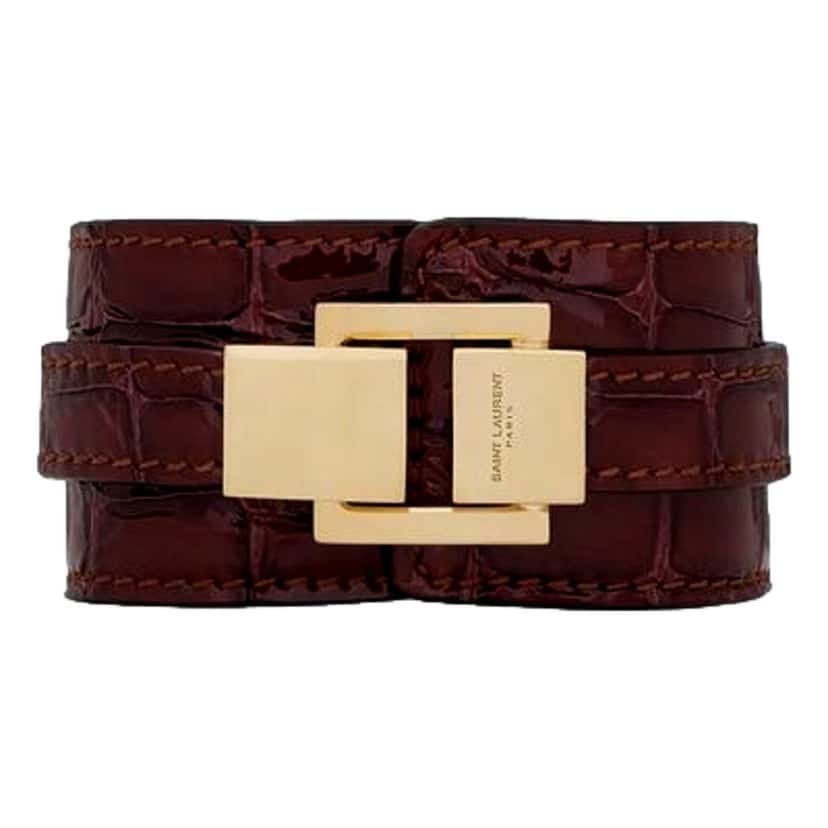 Saint Laurent Saint Laurent Le Carre Red Croc-Embossed Leather Double Wrap Bracelet Gold YSL Medium Red Leather Never worn - Front View