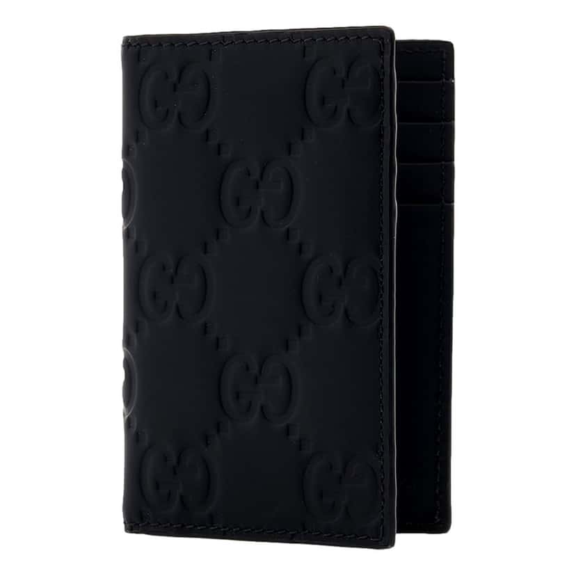 Gucci Gucci GG Rubber Effect Long Card Case Black Leather Wallet Black Leather Good condition - Back View