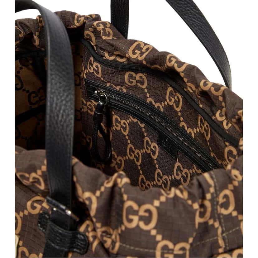 Gucci Gucci GG Monogram Utility Tote Bag Brown Ripstop Canvas Leather Trim Brown Leather Never worn - Model View