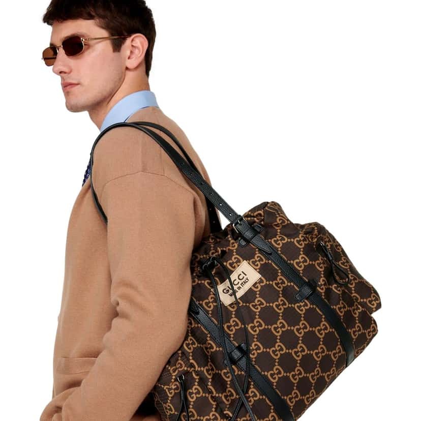 Gucci Gucci GG Monogram Utility Tote Bag Brown Ripstop Canvas Leather Trim Brown Leather Never worn - Box View