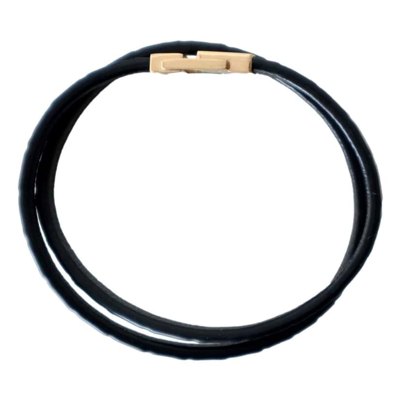 Saint Laurent Saint Laurent Black Leather Thin Wrap Bracelet with Gold-Tone Engraved Clasp Black Leather Good condition - Inside View
